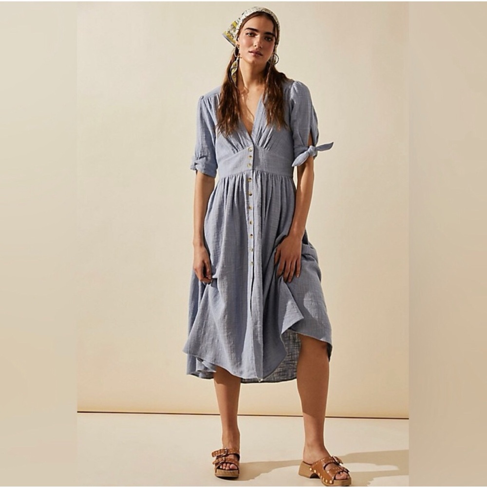 Free People Love Of My Life Midi Dress- Blue- Medium